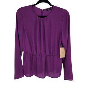 Halogen womens large purple sparkle long sleeve elastic waist blouse NWT